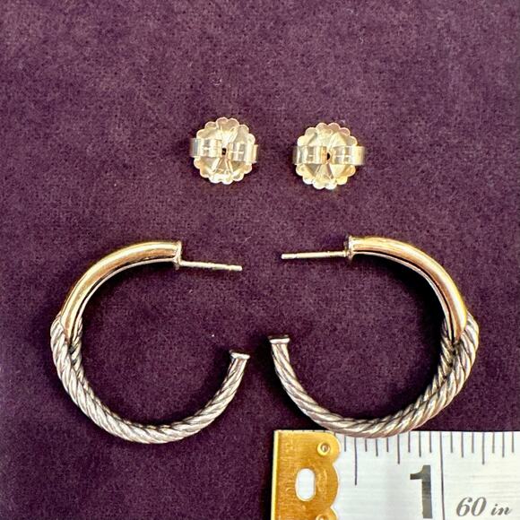 David Yurman Labyrinth Cable Rope Loop Hoop Earrings Gold 18k Silver 925 - Picture 7 of 9